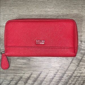 red Guess wallet with silver detailing